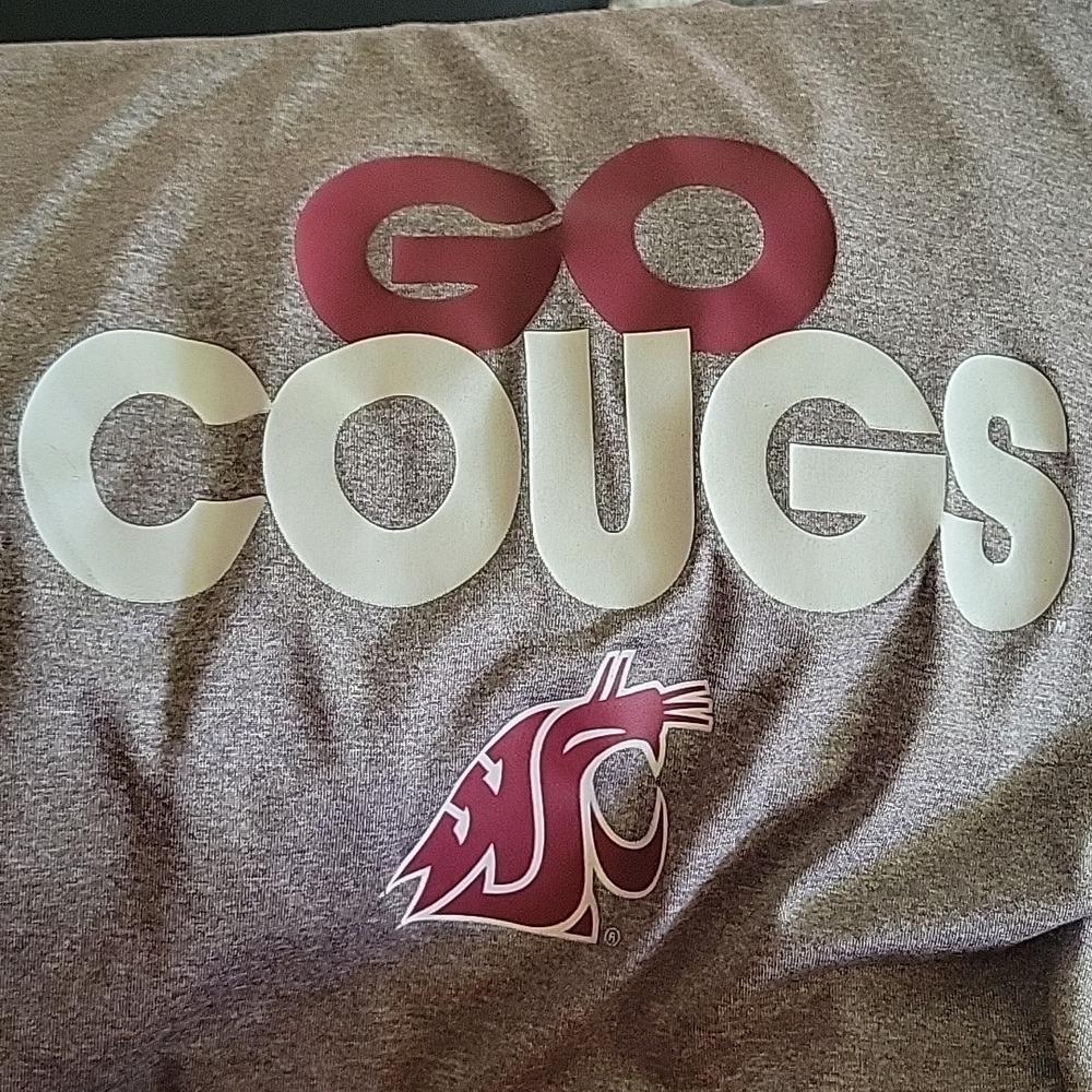WSU Go Cougs t shirt mens size Large‎ 42/44 front logo grey dry fit material